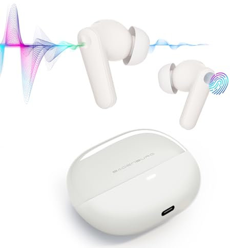 BADENBURG Airbeat 1 Aktive Noise Cancelling True Wireless Ohrhörer, Verbesserter Bass Bluetooth 5.3 In-Ear-Kopfhörer,48 Stunden Wiedergabezeit, ENC für kristallklare Anrufe(Weiß)