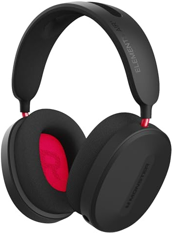 Monster Elements Air - Cuffie wireless Bluetooth On-Ear, ultra leggere, con microfono professionale staccabile, custodia protettiva, potente driver dinamico integrato da 50 mm, tempo di riproduzione