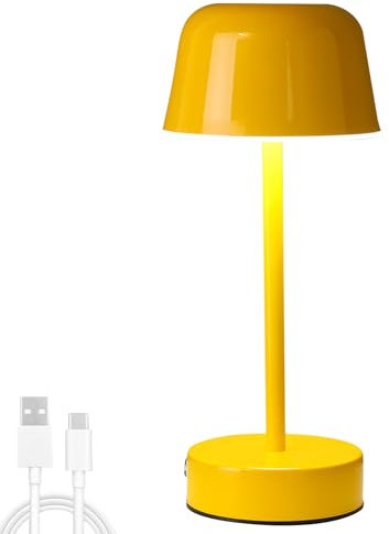 Nachttischlampe, Tischlampe Kabellos, Lampe Tisch, Tpye-C LED Aufladbar Akku Tischleuchte Stufenlose Dimmbare 3 Farbmodi, Touch Control LED IP54 Wasserdicht für Restaurant, Schlafzimmer (Gelb)