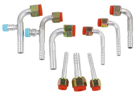 Wisepick 9-teiliges AC-Armaturen-Set für Klimaanlage #6#8#10, weiblich, inkl. gerade, 90 Grad, silberfarben