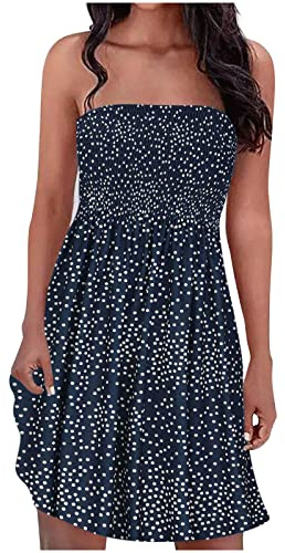 SYDUZAX Robe Femme Bandeau Boheme Chic Floral Imprimé élastique Robe Femme Eté Bustier sans Manches Robe de Plage Robe Débardeur Simple Mode Décontractée Pas Cher Casual Robe Fluide Maxi Ample