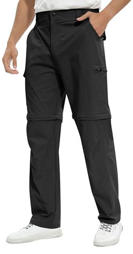 ATLASLAVA Herren Zip Off Wanderhose Abnehmbar Outdoorhose Atmungsaktiv Leichte Trekkinghose Schnelltrocknend Hose mit 6 Taschen Schwarz 34