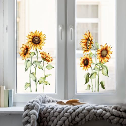 Wandtattoo Loft Fensterbild Sonnenblume hoch Herbst Sommer wiederverwendbare Fensteraufkleber für bodentiefe Fenster Terassentür Balkon, 2. A3 Bogen