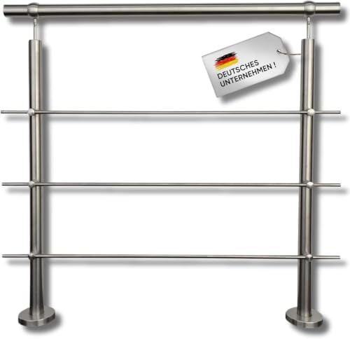 Buchetmann2 Treppengeländer Aufgesetzte Montage 800 mm mit 2 Querstäbe | V2A rostfrei, Terrassengeländer, für außen & innen, Absturzsicherung 1 m, mit Querstäben, am Stück bis 6 m, Made in Germany
