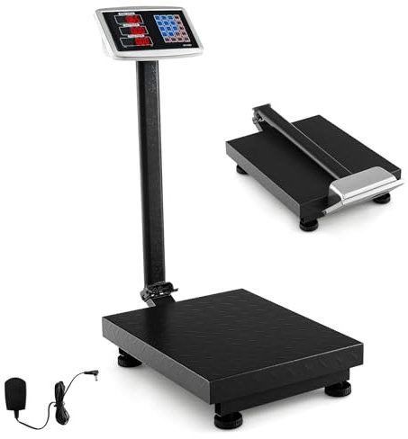 COSTWAY 300KG/661LBS Commercial Digital Postal Scales, Electronic Computing Platform Scale with Accurate LB/KG Price Calculator, LED Display & AC/DC Power, Folding Floor Scale for Weighing (Black)