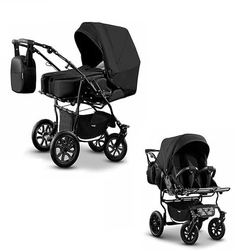 Elcar Zwillingskinderwagen 2 in 1 City Twin inkl. Sportsitze - 15 Teile - Schwarz-Schwarz