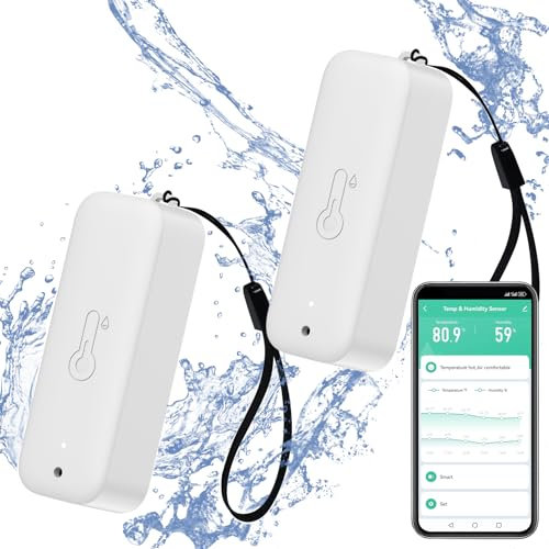 Termómetro higrómetro inteligente: medidor de humedad y temperatura impermeable con notificación de alarma por aplicación, sensor WiFi automagnético para interiores y exteriores, compatible con Alexa