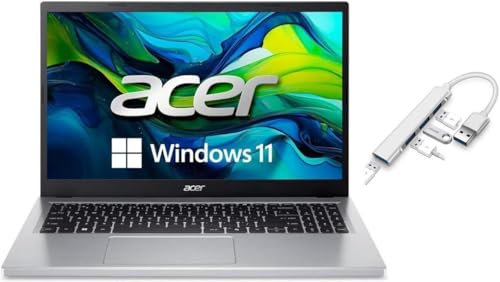 acer Aspire Go 15.6 FHD IPS Slim Laptop | Intel Core i3-N305 | Intel UHD Graphics | Wi-Fi 6 | Argento | 8 GB RAM DDR5 | SSD da 128 GB | Windows 11 S | Bundle con hub USB 3.0