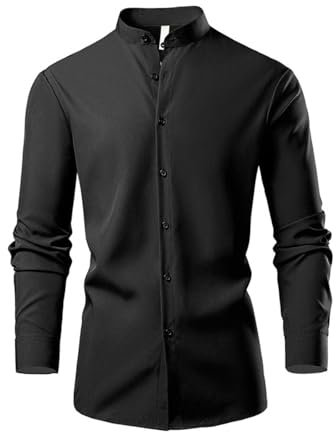Dwevkeful Chemise Homme Rose, Chemise Blanche Homme Slim Fit Grande Taille Shirts Col Mao Manches Longues Chemise Blanche Infroissable Bouton Chemises sans Repassage Hiver Chemise
