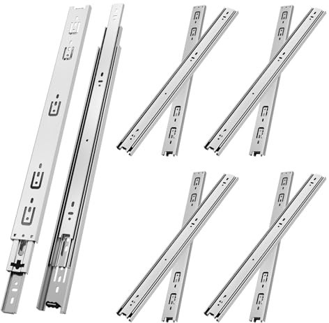 NECILO Residential Drawer Runners 200mm, 45kg Capacity Full Extension | White, Ball Bearing Slides, Side Mount, Smooth Sliding, For Kitchen, Home and Office Drawers, 5 Pairs(10 Packs)
