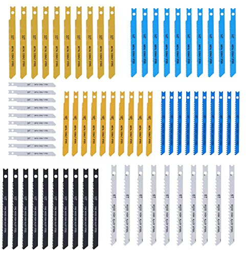 70 Pcs U Shank Jig Saw Blade Set for Wood Plastic Metal Cutting, Jigsaw Blade Set 6 8 10 14 18 24 32TPI High Carbon Steel U Shank Jig Saw Blades
