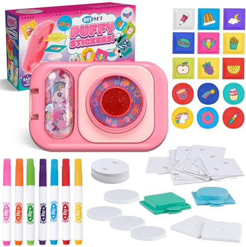 Sticker Maker Kit für Kinder, Gestalte deine eigenen 3D-Puffy-Sticker, DIY Bastelsets mit Einhornmuster, Oster- und Geburtstagsgeschenk für Mädchen und Jungen im Alter von 6, 7, 8, 9 und 10 Jahren
