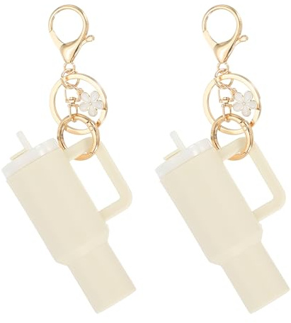 PATIKIL Mini Tumbler Keychain, 2Pcs Mini Cute Cup Keychain Lip Balm Holder Keychain Cup Charm Purse, Flower