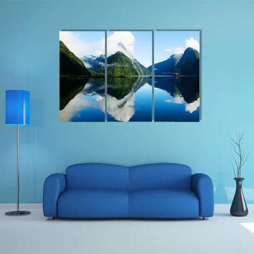 QYYAMDEQ Leinwand Bilder,Poster, Kunstdrucke 3 Stück Milford Sound Neuseeland Wandbilder Groß Painting Bilder 3 Teilig Wanddekoration Leinwandbilder Flur Deko Wohnzimmer Modern