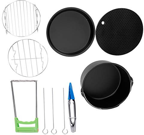 Niiyen 7in Air Fryer Accessoires Universal Runde Kuchen Fass Pizza Pan Silicon Matte Grill Spieß Backschale Clip Food Clamp Küche Utensile für Home Outdoor Party