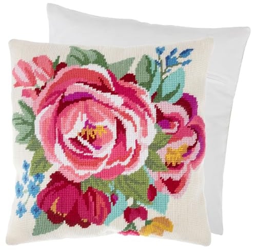 Trimits Halbstich Tapisserie Kreuzstich-Kissen-Set, inklusive Kissenrücken, vorbedruckte Leinwand, Faden und Nadel inklusive 40 x 40 cm (15,75 x 15,75 Zoll) - Frühlingsblüte
