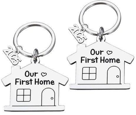 PHIOMUUE 2pc New Home Keyring Set,Perfect New Home Gifts for Couple,House Warming Gifts, Our First Home Key Chain,First Home Gifts,Home Sweet Home Accessories