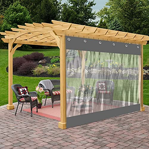 Outdoor Gazebo Curtain PVC Waterproof Balcony Curtains with Eyelet for Pergola Porch Customizable Grey 6x2.7m