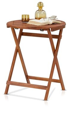 KHG Gartentisch Akazie-Echtholz Balkontisch platzsparend klappbar, wetterfest für 2 Personen runder Klapptisch Outdoor