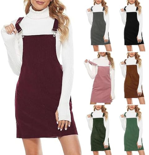 Damen Latzrock Sale Quadratischer Ausschnitt Kleid mit Brusttasche Latzkleid Overallkleid mit Verstellbare Spaghetti-Träge Freizeitkleid Corduroy Sommerkleid Einfarbige Freizeitkleider Mini Dress