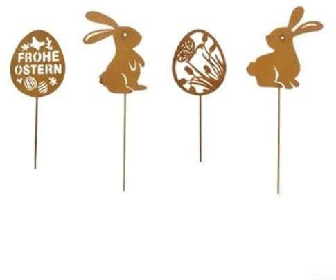 4 Stück Gartenskulptur aus Metall, Eisen-Hasen-Skulpturen, einzigartige Gartendekoration, wetterfest, für Steckbecken, hängende Landschaft