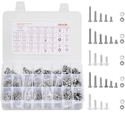 VEVOR 1110 Pcs Bolts and Nuts Assortment Kit, Imperial Machine Screws and Flat Washers, Stainless Steel 10-24,8-32,2-56,6-32,4-40, for Furniture/Equipment/Vehicle Assembly, Silver