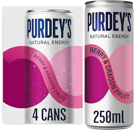 Purdey's Natural Energy Berry & Dragon Fruit 250ml Can (Pack of 4)