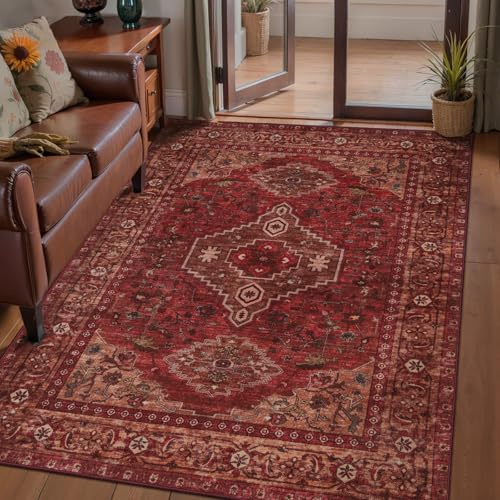 Tangsoo Teppich, waschbar, orientalisch, rutschfest, für den Innenbereich | Vinatge Teppiche für Wohnzimmer, Boho, weich, kurzflorig, faltbar, bedruckt, Teppich für Schlafzimmer, Esszimmer, Büro