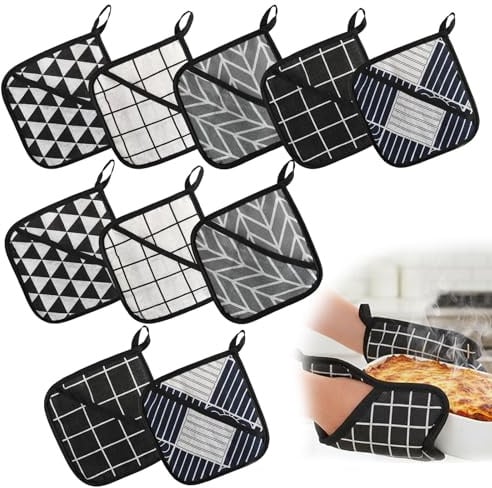 10 Stück Topflappen Set, 18x18cm Topflappen Handschuh, Waschbarer Topfuntersetzer aus Baumwolle, Hitzebeständig und rutschfest, für Backöfen, zum Backen und Grillen
