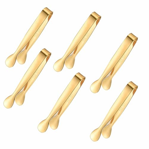6 Stück Mini Zuckerzange Klein Gold Edelstahl Eiszange Süßigkeiten | Eiswürfelzange für Party Bar Küchenzange Hochzeitsparty Picknick Büfett