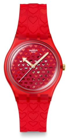 Swatch Herren-Armbanduhr, Unisex, lässig, aus biologischem Anbau, roter Quarz, wasserabweisend, Love in Scarlet