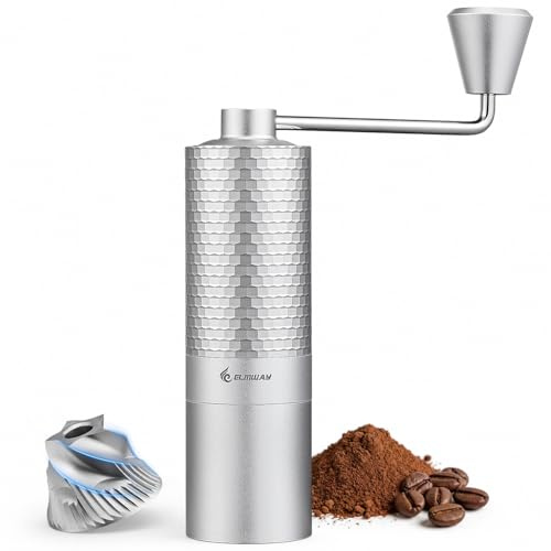 ELMWAY Honeycomb Manual Coffee Grinder, Full Metal Body, Upgraded All-Metal Handle, Magnetic Crank, 5-Star Stainless Steel Burr, Precision Internal Adjust
