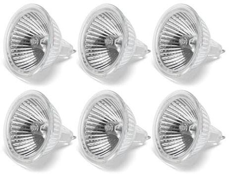 MR16 GU5.3 12V 50W Bombilla Halógeno, Bombilla Regulable Blanco Cálido 2700K, Luz de Base de 2 Pines, Lámpara Reflectora Halógena para Iluminación de Salón, Iluminación de Paisaje, Paquete de 6