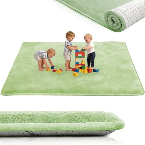 AESEMYYZ Extra Dicke 2cm Krabbelmatte Baby Wolkenweiche Kinderteppich Hellgrün Weiche Spielmatte, als Teppich Kinderzimmer, Spielteppich Baby, Krabbeldecke, Maßanfertigung 70 x 100 cm