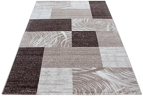 KADIMA DESIGN Designteppich Karo-Design Modern Pflegeleicht Praktisch Waschbar Belastbar Strapazierfähig Braun 120x170 cm Wohnzimmer Flur Oeko-TEX Zertifiziert | DRAU