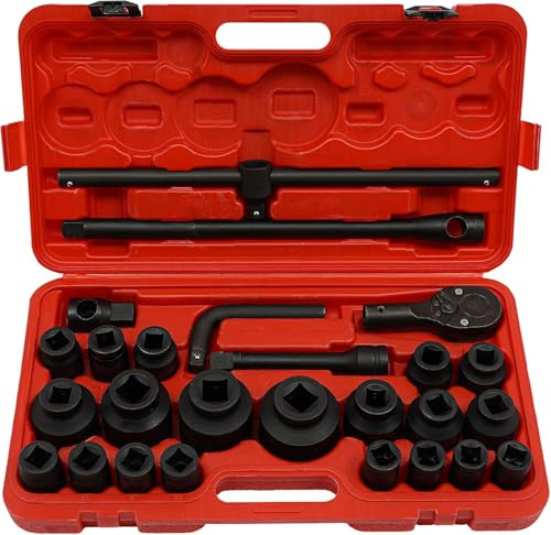 GAOUSD Lot De 26 Douilles à Cliquet Coffret Douille Poids Lourd (21-50 mm et 50-65 mm) Jeu de Clés à Douille,Ratchet Spanner,Pour Voitures, Fourgonnettes, Autres Réparations