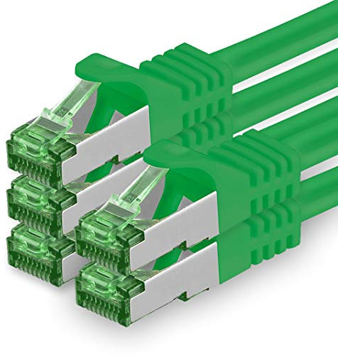 Cat7 Cable de Red Ethernet LAN 2m - Verde - 5 Piezas - Sftp Pimf Lszh - 10 GB s RJ45 Connectores Cat6a compatible con Cat5 Cat6 Cat7a Cat8
