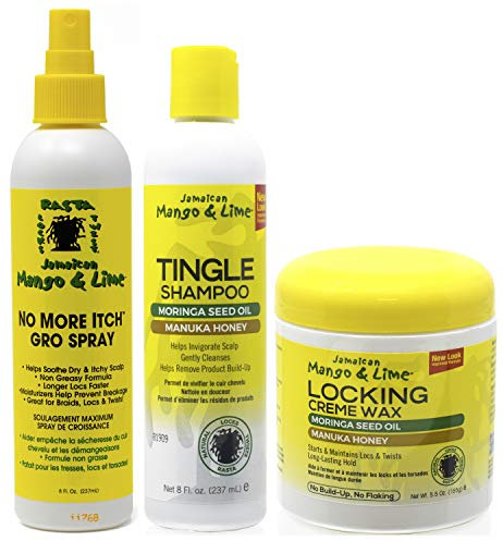Jamacican Mango & Limette No More Juckreiz wachsen Spray 8oz mit Tingle Shampoo 8oz & Locking Creme Wax 6oz