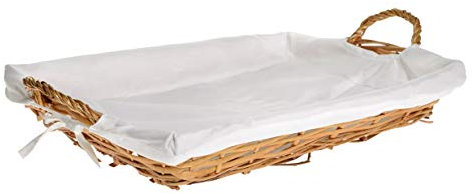 HERSIG - Bandeja Mimbre Natural | Cesta Rectangular con Forro y Asas - 45 x 33 x 7 cm
