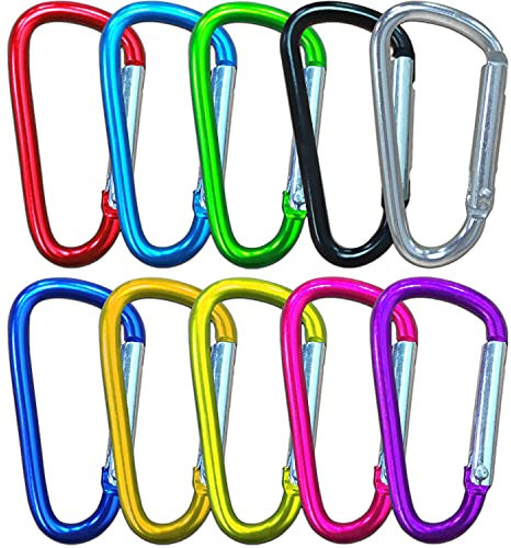 AIRUEEK Lot de 10 Mousqueton Porte Clé de Verrouillage en Aluminium Avec Anneau en D - Mini Pour Sac à Main, Voyage, Pêche, Escalade, Camping, Sac à Dos