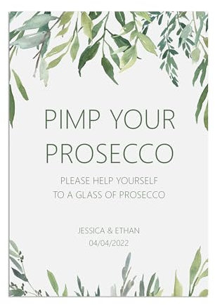 PMPrinted Greenery Personalised A5, A4 OR A3 Wedding Sign - Wedding Reception Decor. Rustic Eucalyptus Design (Pimp Your Prosecco)