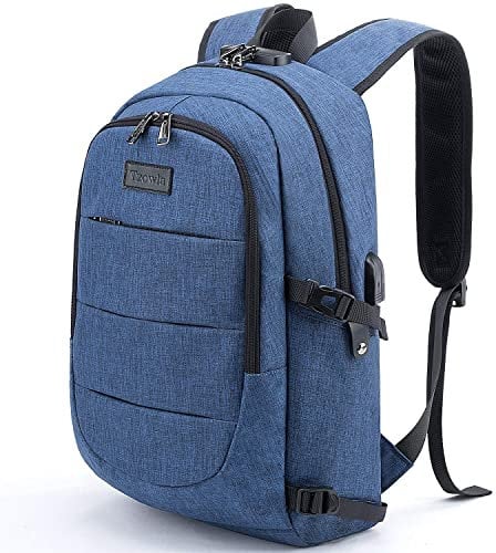 Tzowla Laptop Rucksack Herren und Damen, Reiserucksack Wasserdicht Anti-Diebstahl mit USB-Ladeanschluss und Schloss fur 17,3 Zoll Notebook,Schmaler Business Arbeits Uni Lässiger Tagesrucksack-Blau