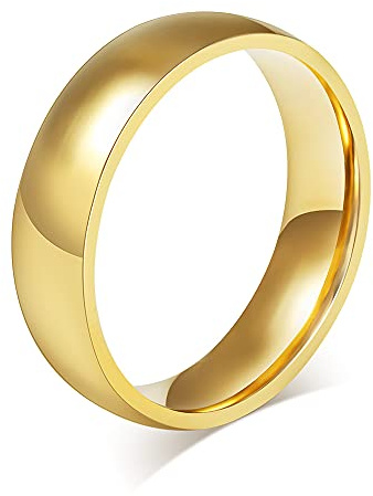 VNOX Anillo de banda simple de acero inoxidable chapado en oro de 6 mm de ancho personalizado personalizado para mujeres y hombres, grabado gratis, tamaño 19