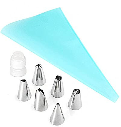 ANCLLO 8pcs Baking Supplies Set, 1 12 inch Reusable Silicone Pastry Bags, 6pcs Different Icing Bags Tips, 1 Couplers for Cupcakes Cookie Baking Decorating Supplies