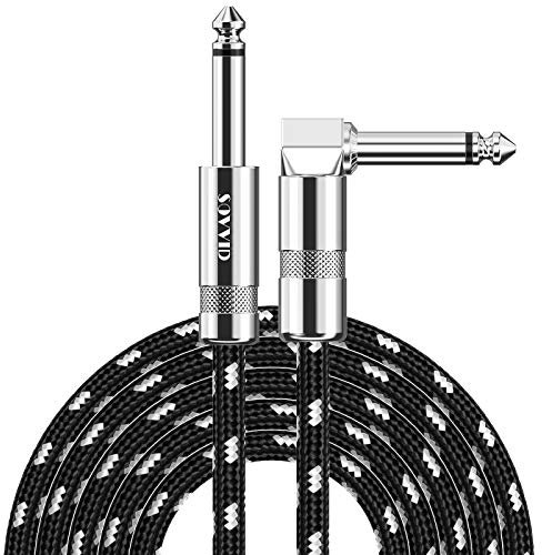 Sovvid Professional Guitar Cable 6FT, Braided Instrument Cable 1.8M/6FT, 1/4 Inch Jack Cord for Electric Guitar Bass, Amp, Speaker, Keyboard, Mandolin, Pro Audio (Black White)
