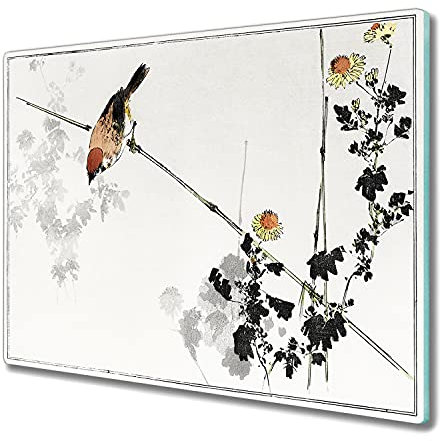 Coloray Chopping Board 23.62 x 20.47 inch - 60x52cm Modern Deco Non-Slip Cutting Board Tempered Glass Safe Kitchen Decoration Splashback - Animal Bird Sparrow
