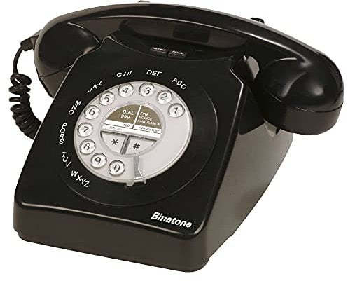 Binatone Retro 1971 Corded Telephone, Redial, Telephone Line Powered, Black