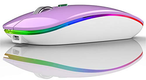 Uiosmuph G12 Wireless Mouse, 2.4GHz with USB Receiver & USB C Adapter, Slim Rechargeable Silent Wireless Mouse for Laptop, PC, Macbook, Windows, Mac OS- Purple