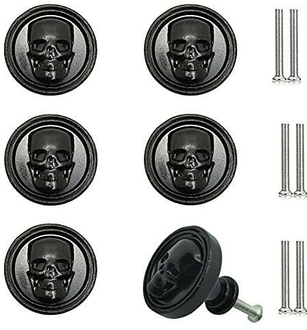 JfwuHap Schrankgriffe, Totenkopf-Schrankgriffe, Schubladengriffe, schwarzes Skelett-Schubladenknauf, massiver Metallsockel, Möbelgriff, Einlochzug für Zuhause, Schränke, Kommoden, Schubladen, Schrank