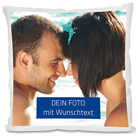 INDIGOS UG - Foto-Kissen mit Foto individuell Bedruckt - selbst gestalten - 40x40 cm - weiß - mit Kissenfüllung - personalisierte Geschenk-Idee - 100% Polyester - Kopfkissen mit eigenem Foto